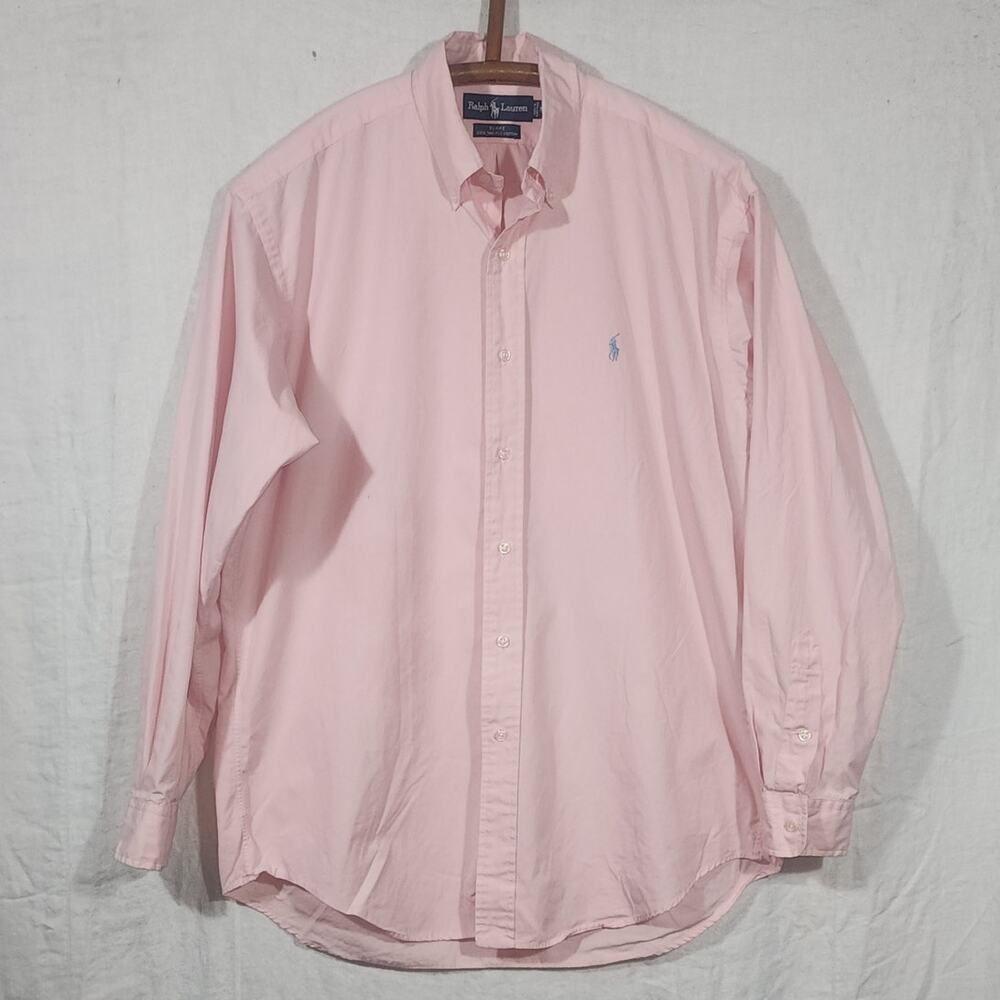 RALPH LAUREN sz M Pink Embroidered Pony Two-Ply Cotton Long Sleeve Shirt